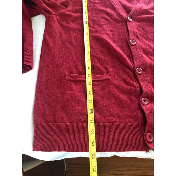 Express Mens L Cardigan Grandpa Sweater Academia Varsity Stripe Rugby Logo Red - Picture 8 of 9